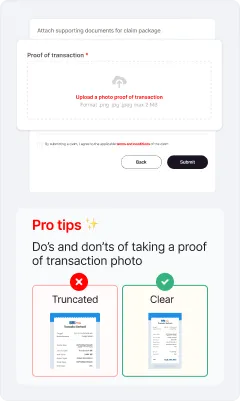 Upload proof of transaction